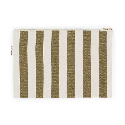 Rose in April Lili Flat Pouch Stripes Olive / Greige