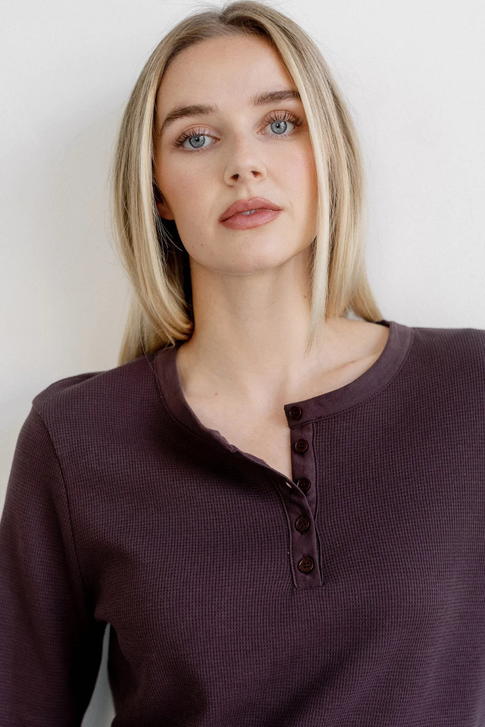 Brunette the Label Waffle Henley Top | Espresso