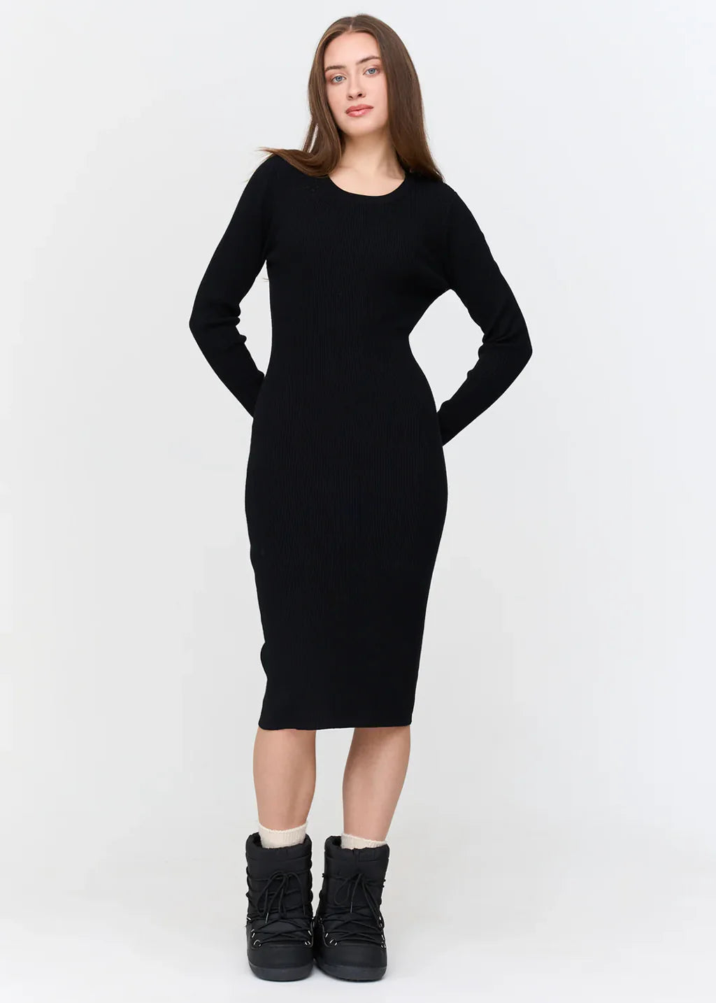 24COLOURS Black Ribbed Dress