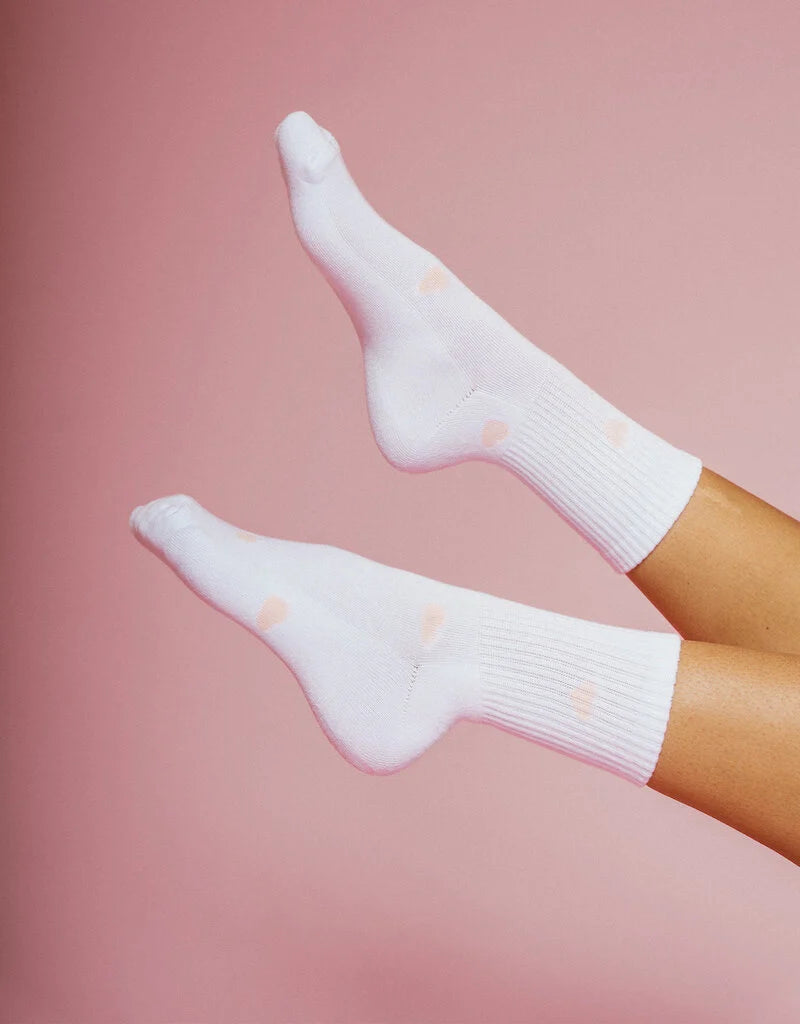 Brunette the Label "ALL OVER HEART" Socks | White with Baby Pink