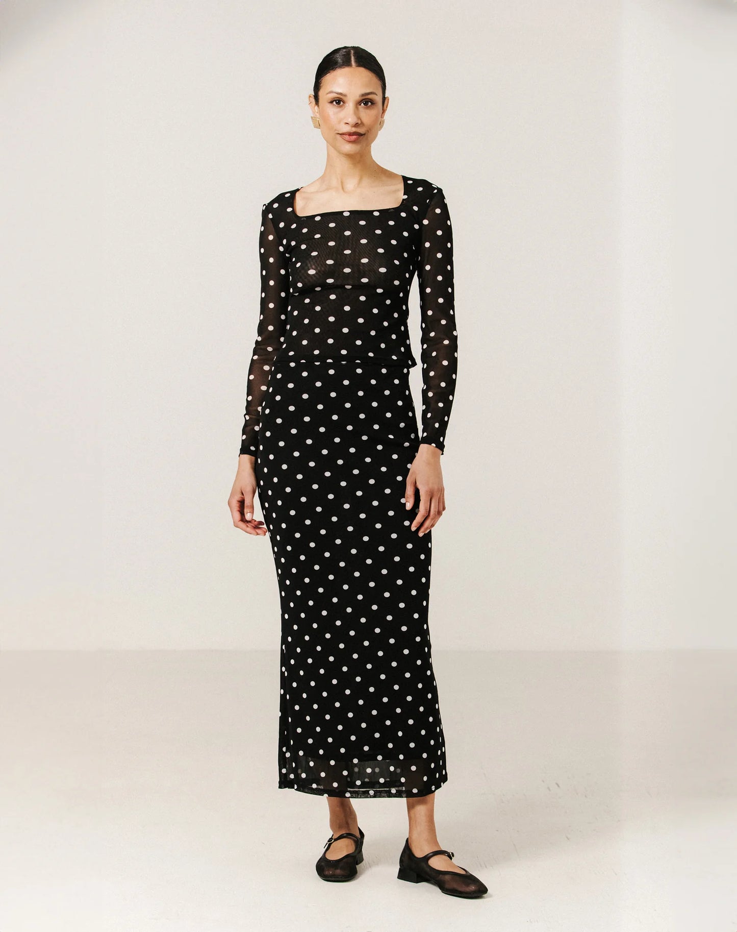 Brunette the Label Mesh Polka Dot Maxi Tube Skirt