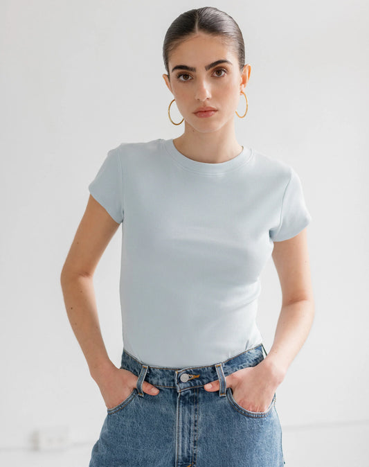 Brunette the Label The Ribbed Fitted Tee | Denim