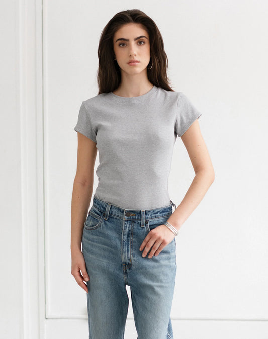 Brunette the Label The Ribbed Fitted Tee | Heather Grey