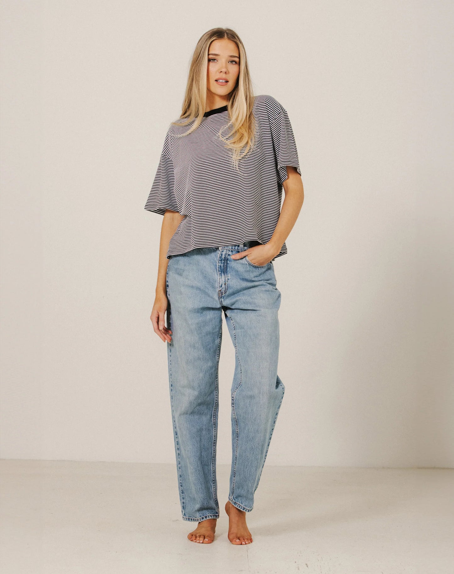 Brunette the Label Boxy Tee | Black & White Stripe