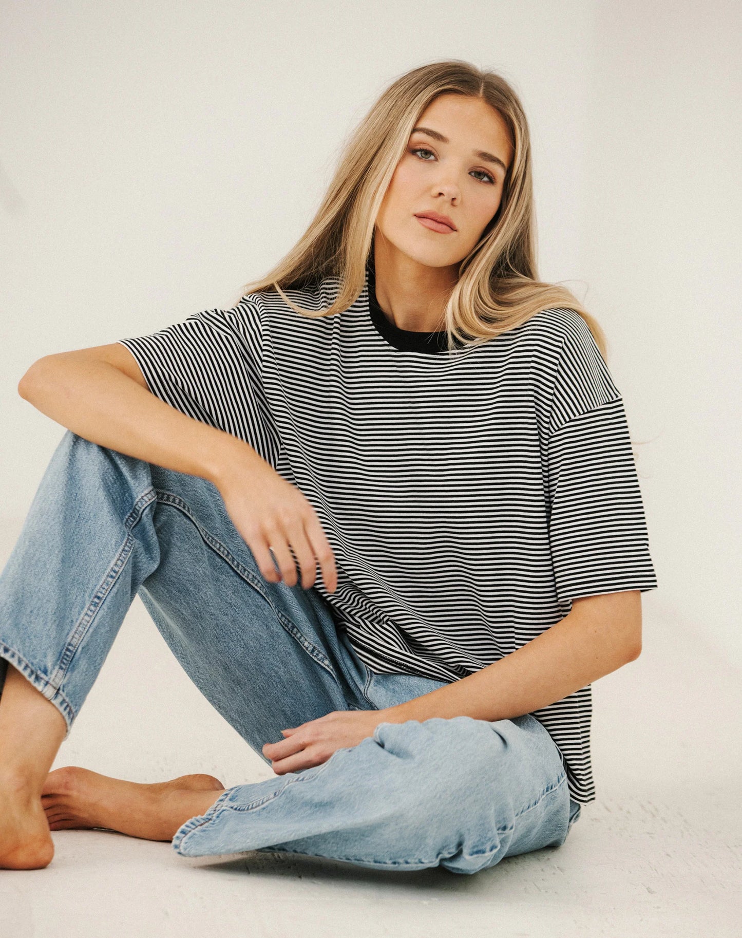 Brunette the Label Boxy Tee | Black & White Stripe