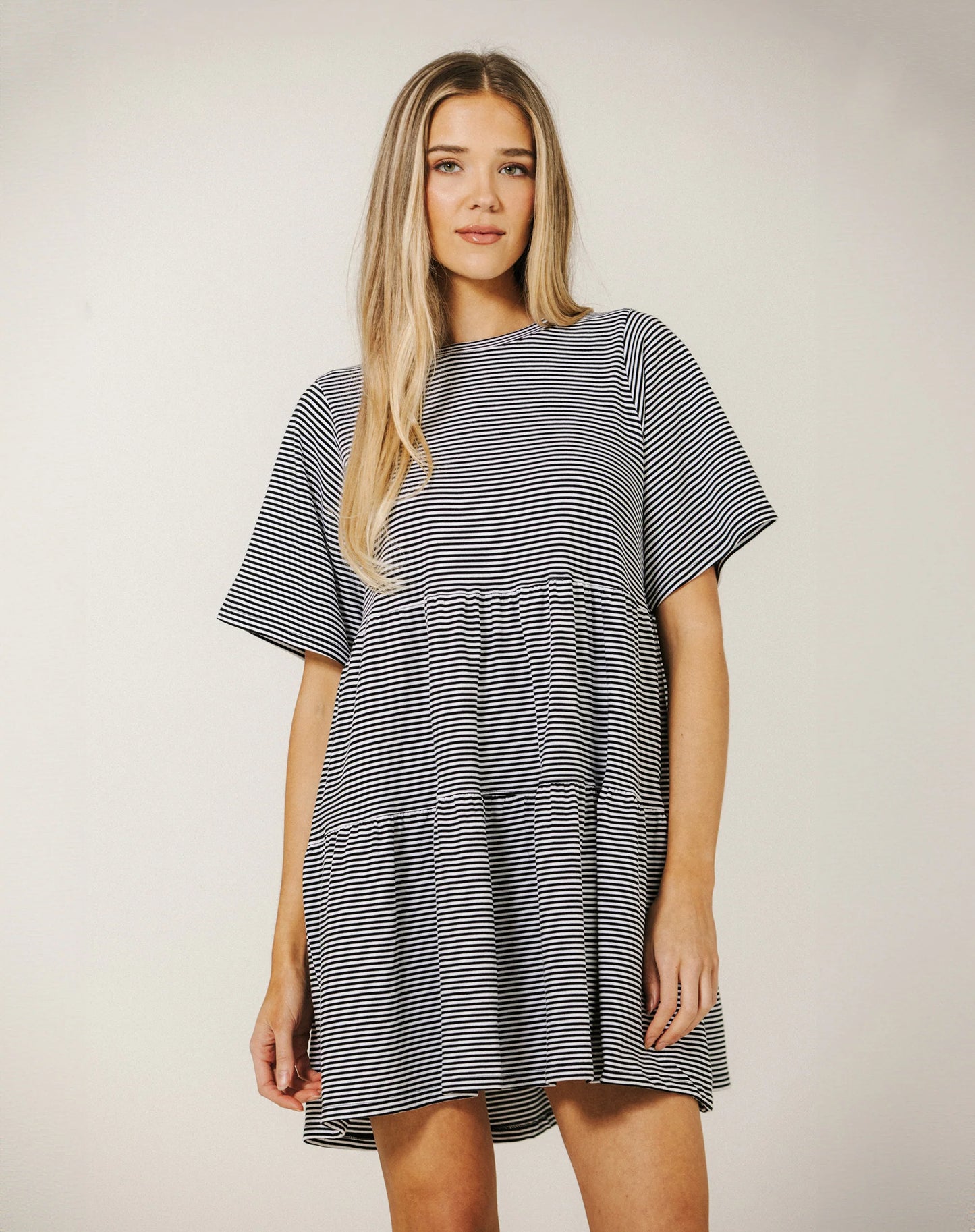 Brunette the Label Tiered Dress | Black & White Stripe