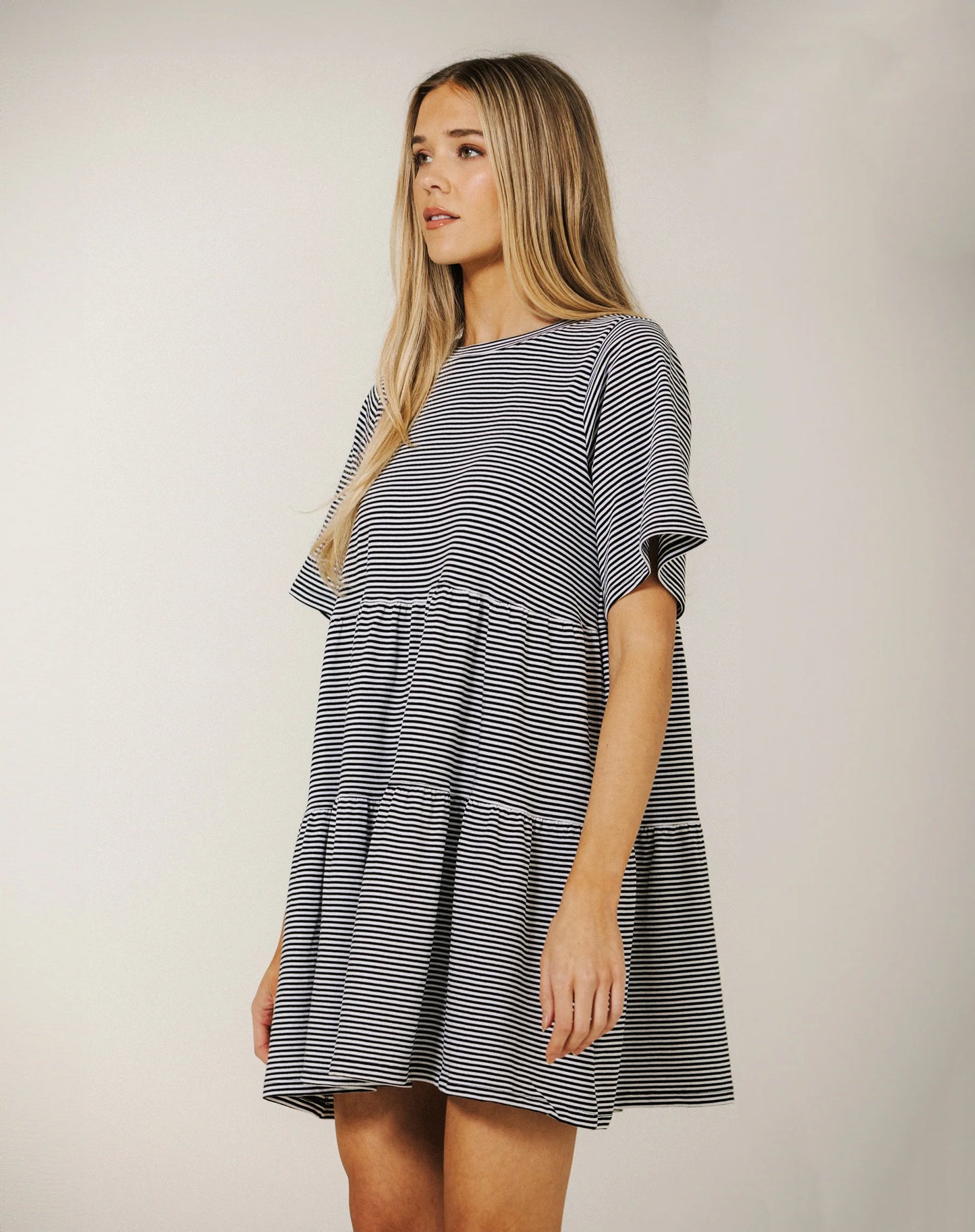 Brunette the Label Tiered Dress | Black & White Stripe