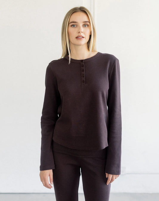 Brunette the Label Waffle Henley Top | Espresso