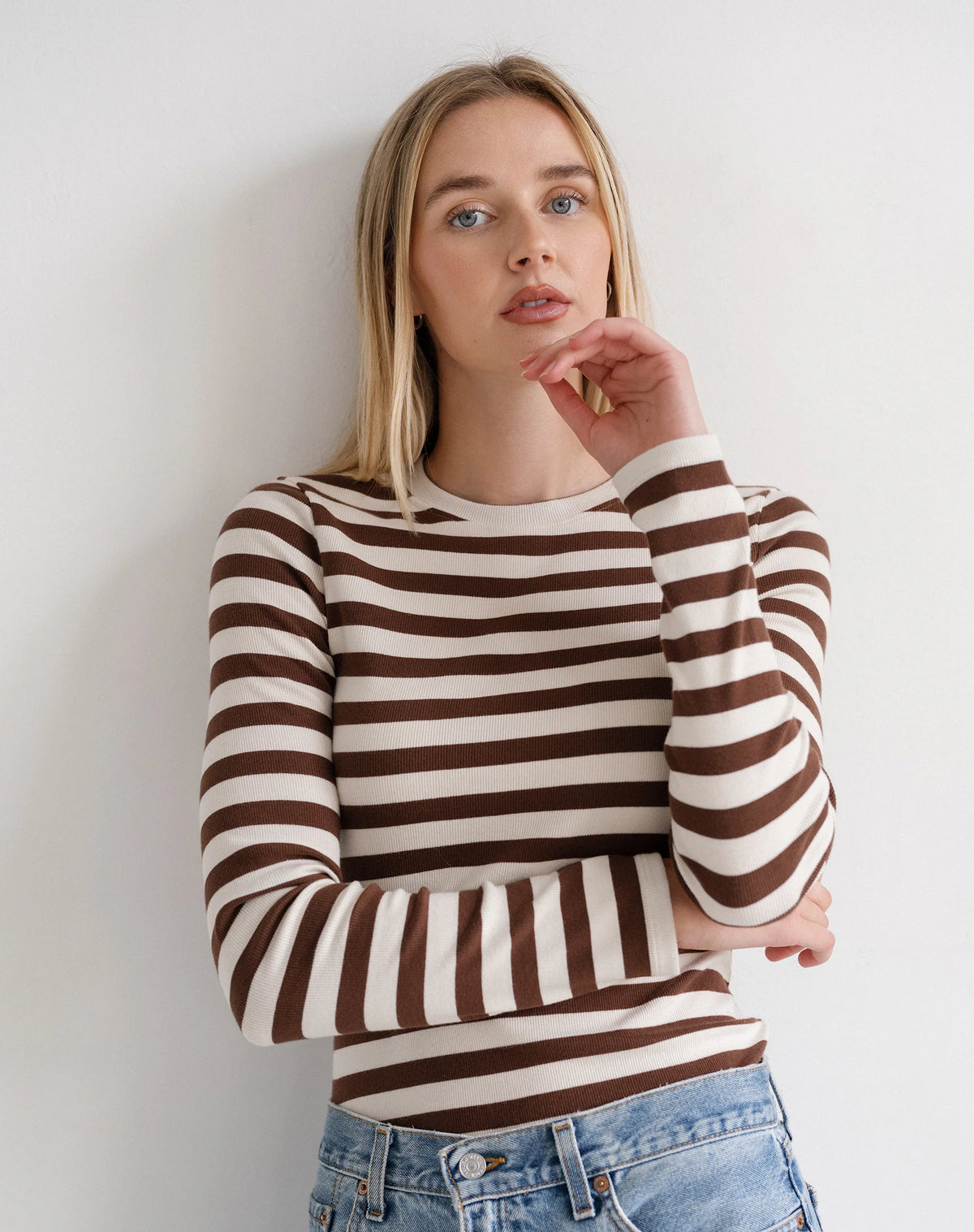 Brunette the Label Ribbed Long Sleeve | Espresso Stripe