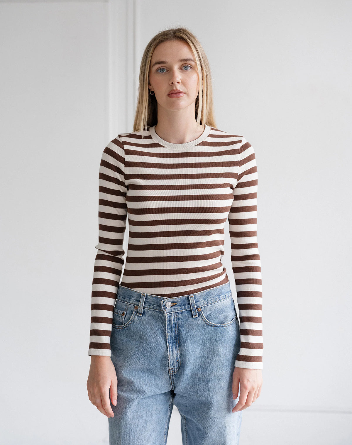 Brunette the Label Ribbed Long Sleeve | Espresso Stripe