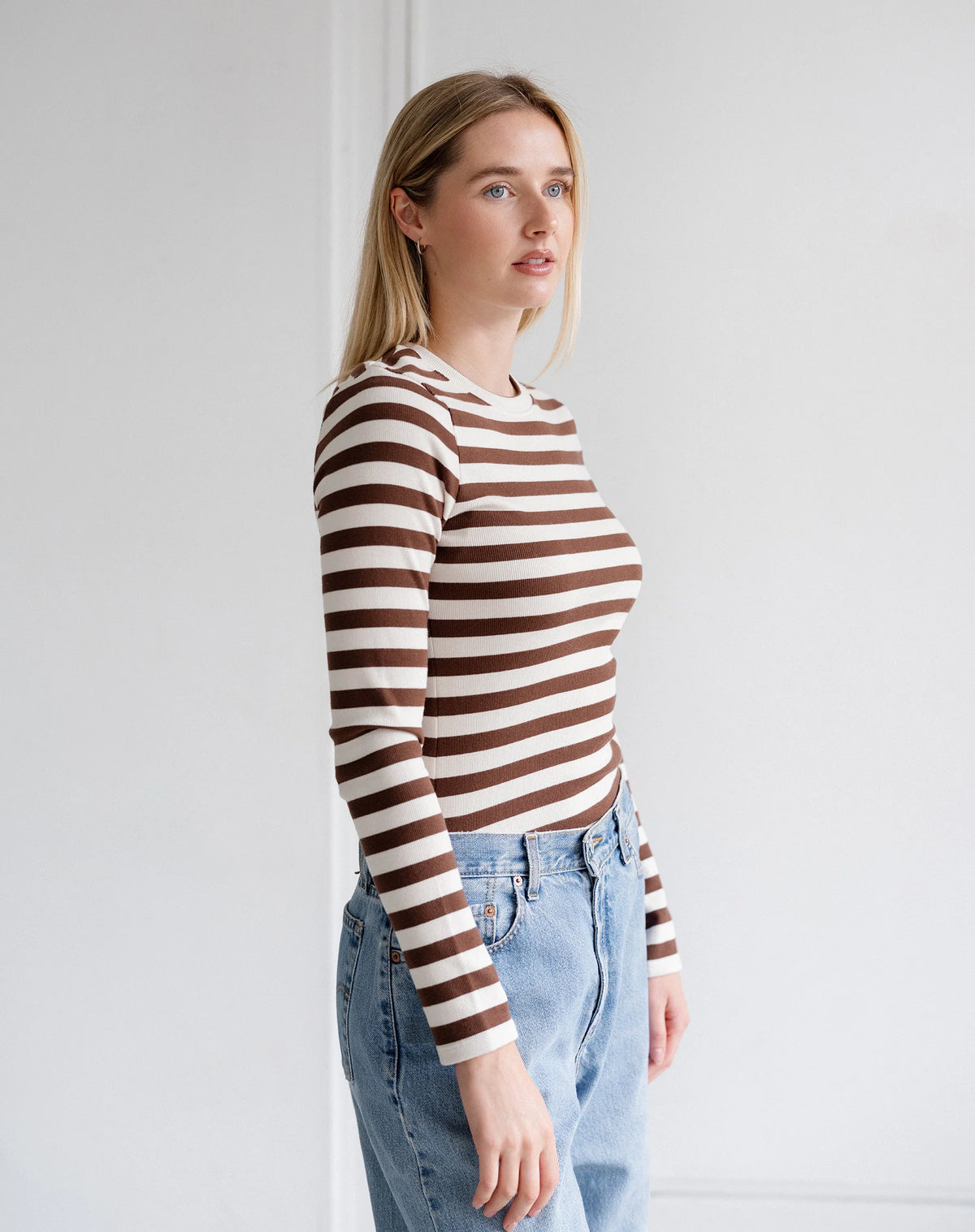Brunette the Label Ribbed Long Sleeve | Espresso Stripe