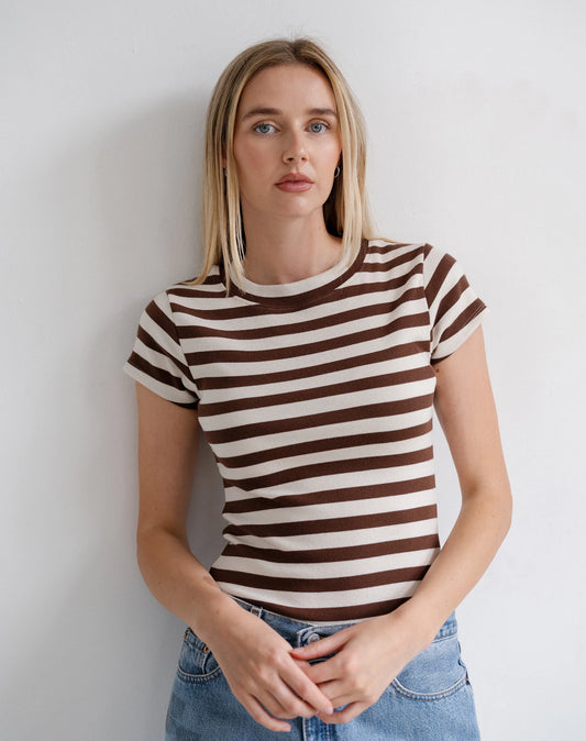 Brunette the Label Ribbed Tee | Espresso Stripe