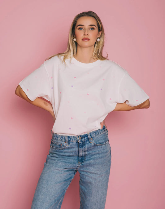 Brunette the Label Tiny Heart Oversized Boxy Tee | Cream