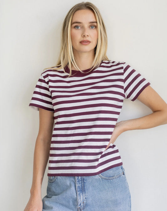 Brunette the Label Paris Tee | Plum Stripe