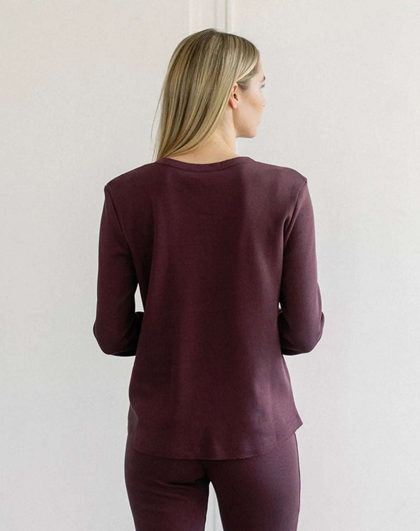 Brunette the Label Waffle Henley Top | Plum