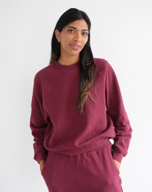 Brunette the Label Burgundy Waffle Raglan Long Sleeve Top