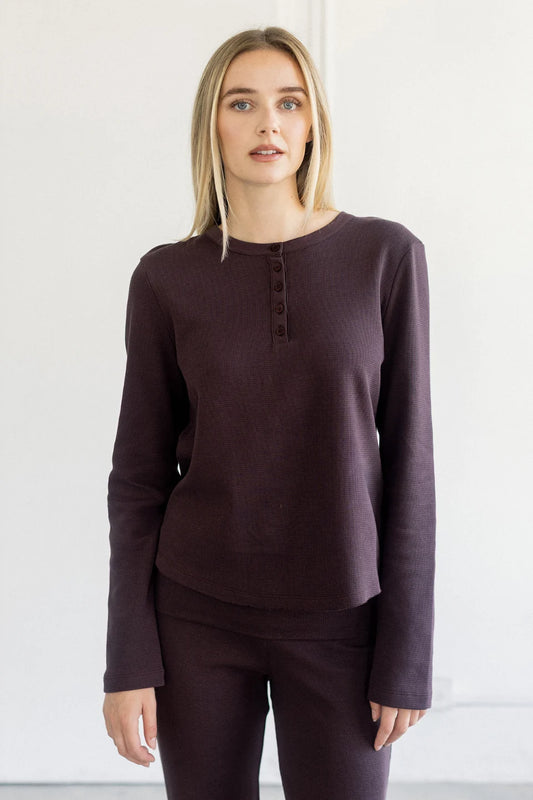 Brunette the Label Waffle Henley Top | Espresso