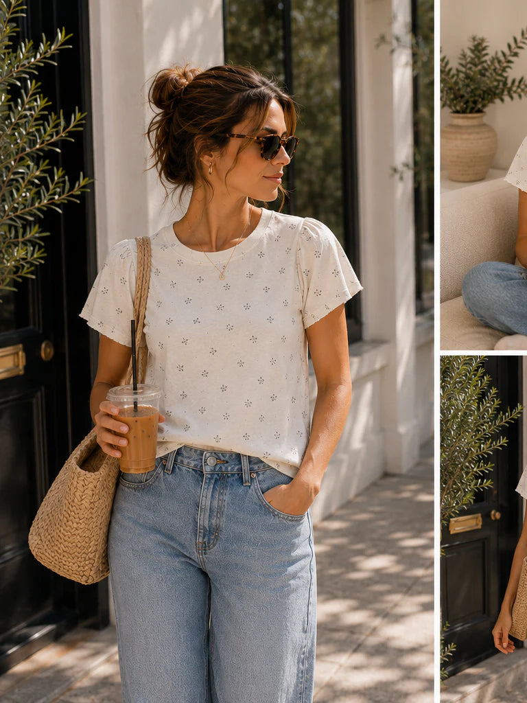 PRIV Colette Puff Sleeve Dainty Floral Tee