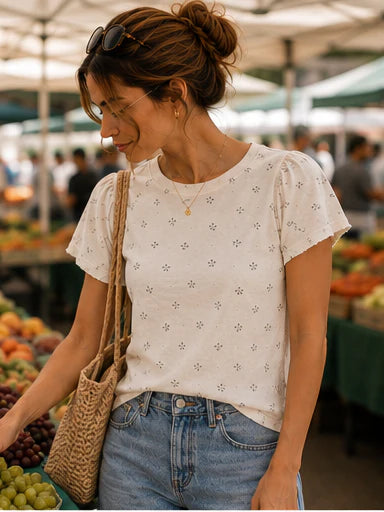 PRIV Colette Puff Sleeve Dainty Floral Tee