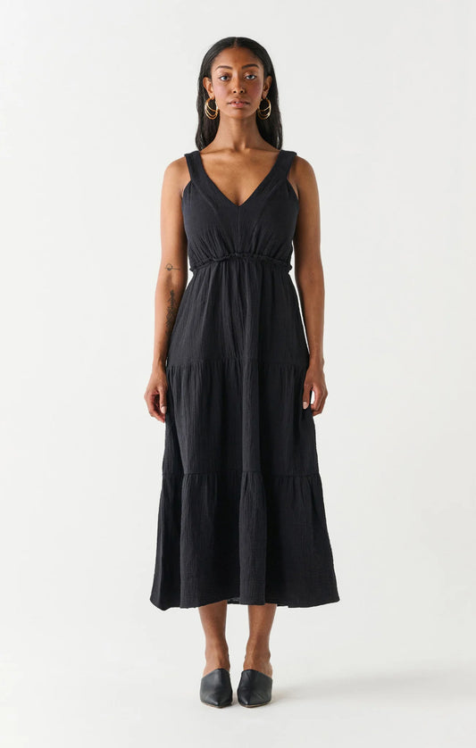 Dex Black Cotton Midi Dress