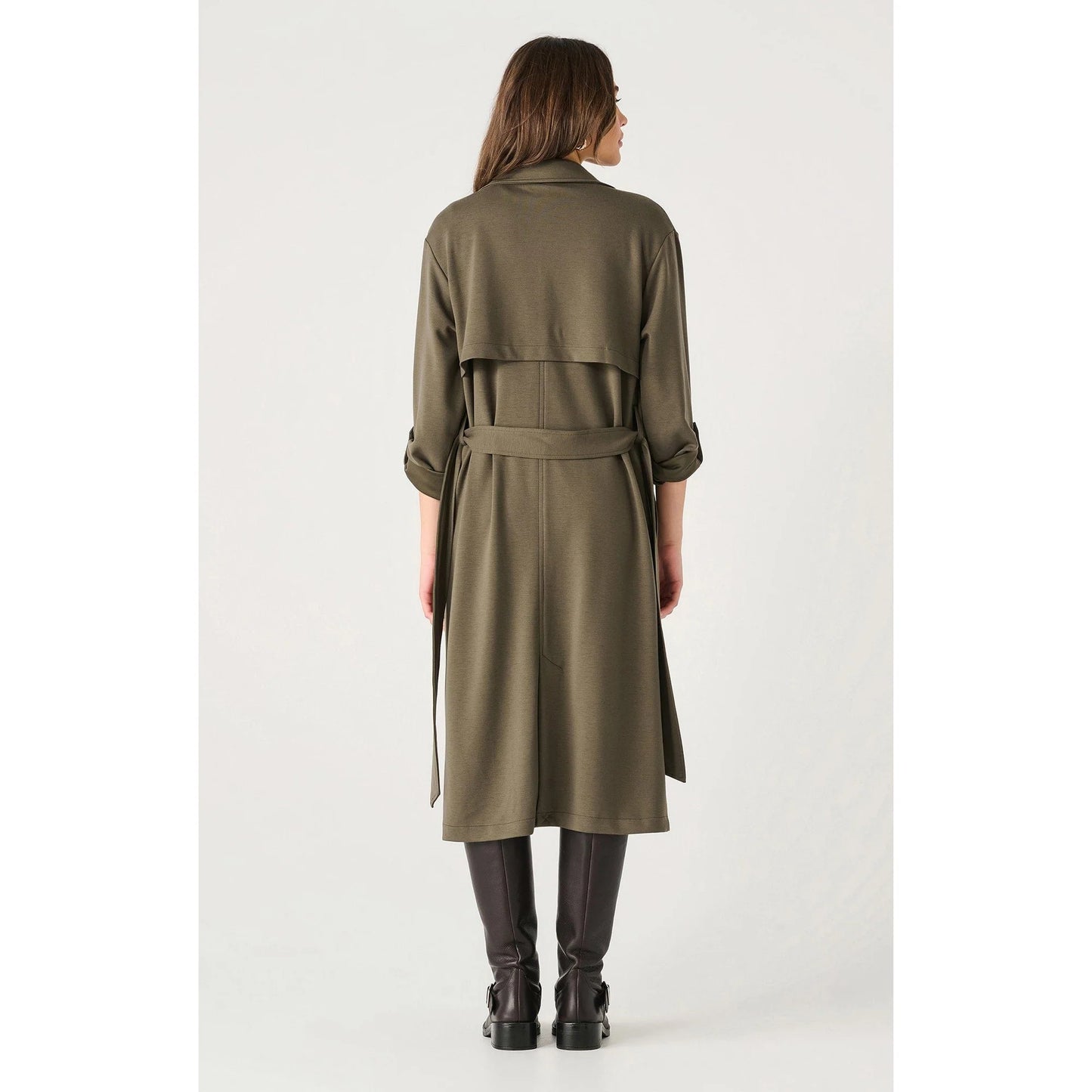 Dex Olive Double Breasted Knit Trench