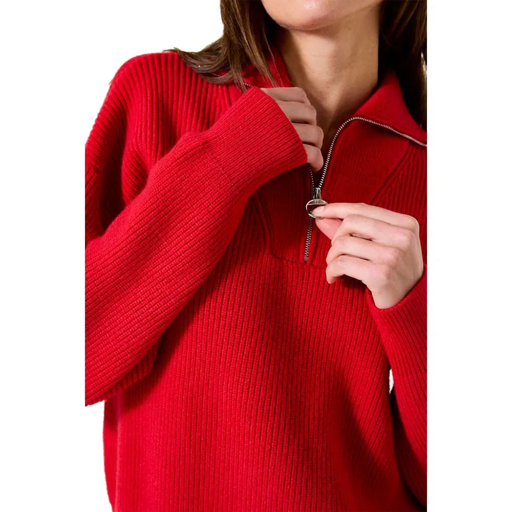 Garcia Red Petal Half Zip Sweater