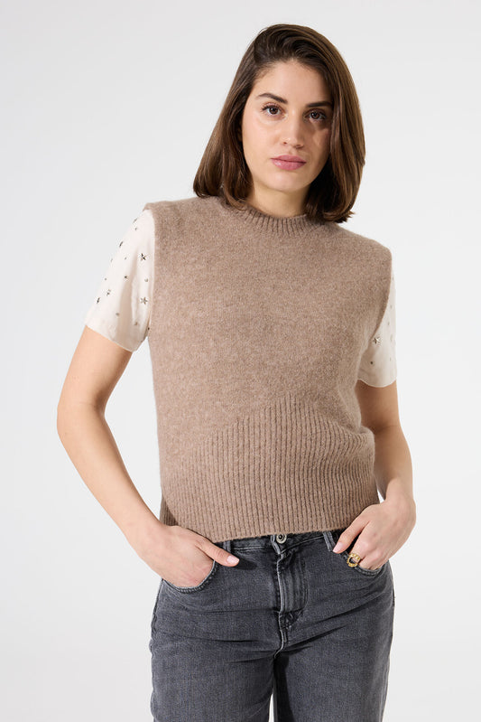 Garcia Taupe Knit Sweater Vest