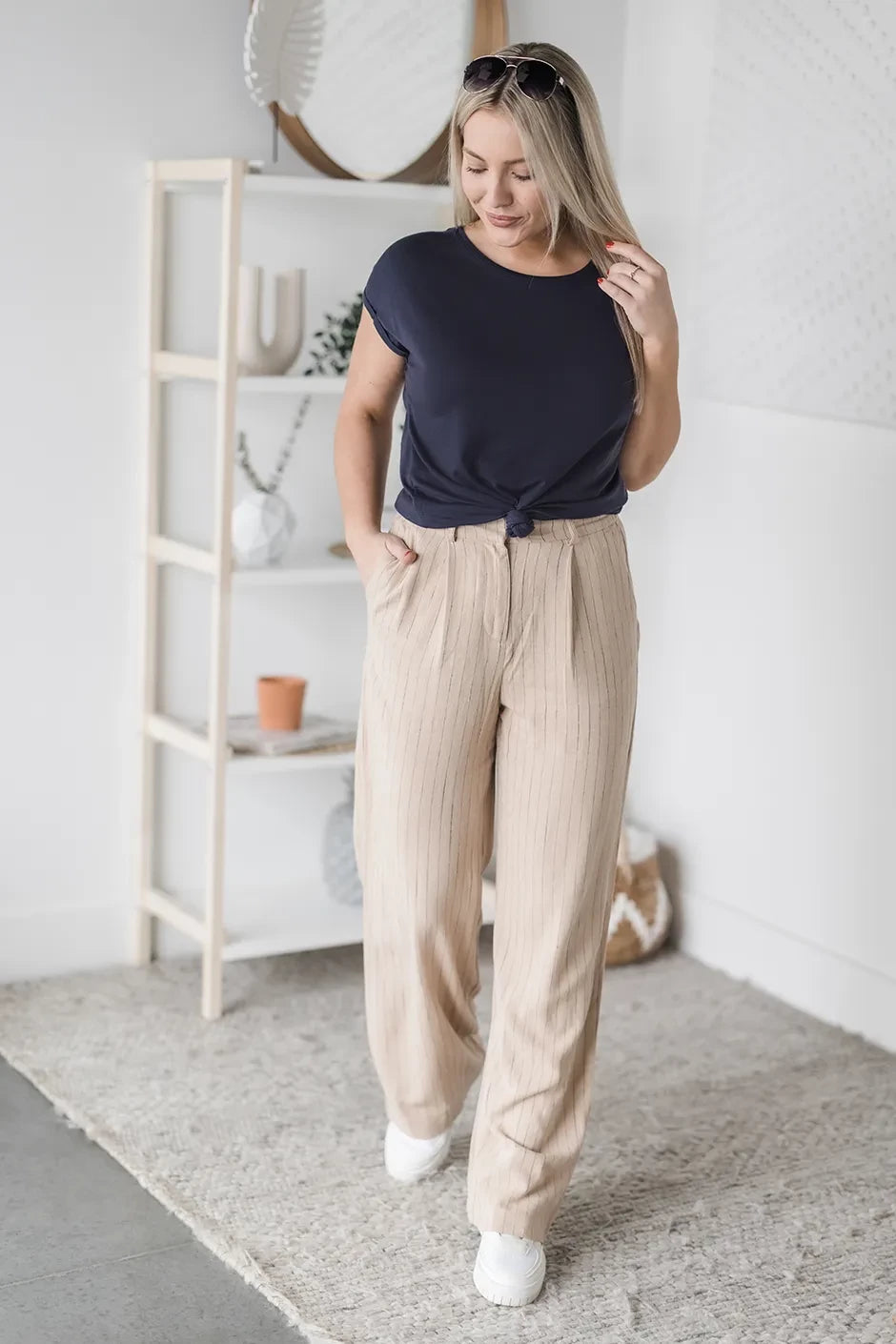 Vero Moda Vera Irish Cream Stripe Linen Pants