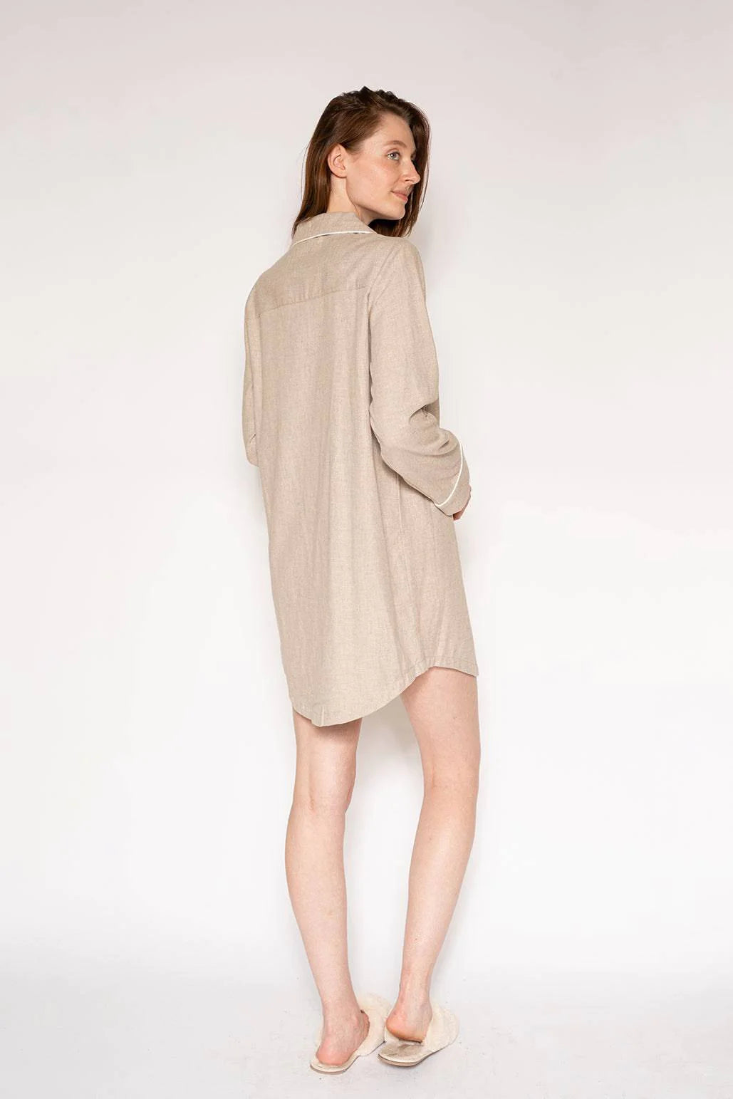 LatteLove Co. Heather Oat Long Sleeve Flannel Night Shirt