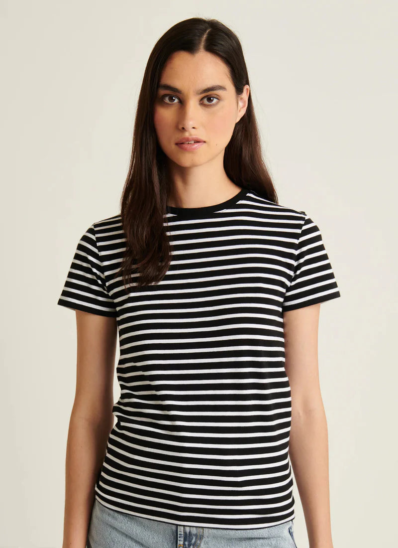 Patrick Assaraf Black Iconic Classic Stripe Crew T-Shirt