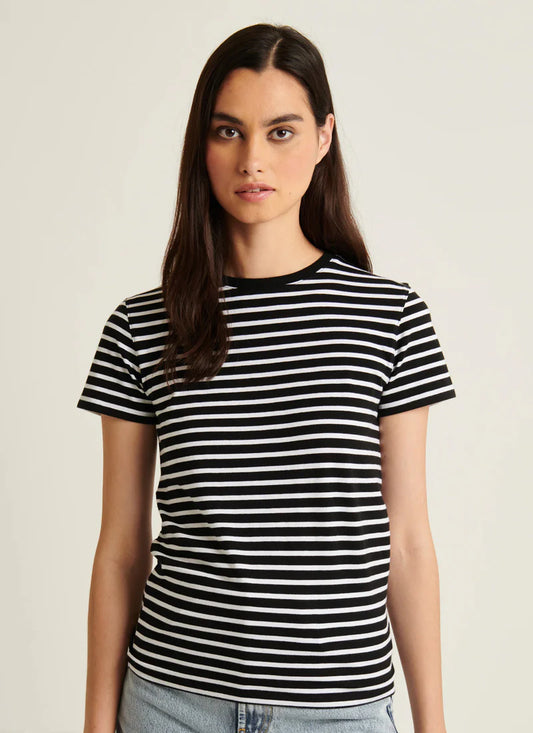 Patrick Assaraf Black Iconic Classic Stripe Crew T-Shirt