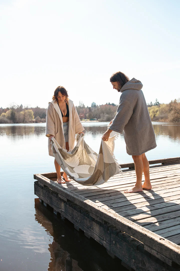 Tofino Towel Co. The Polar Fleece-Lined Muslin Zip Poncho- Beige