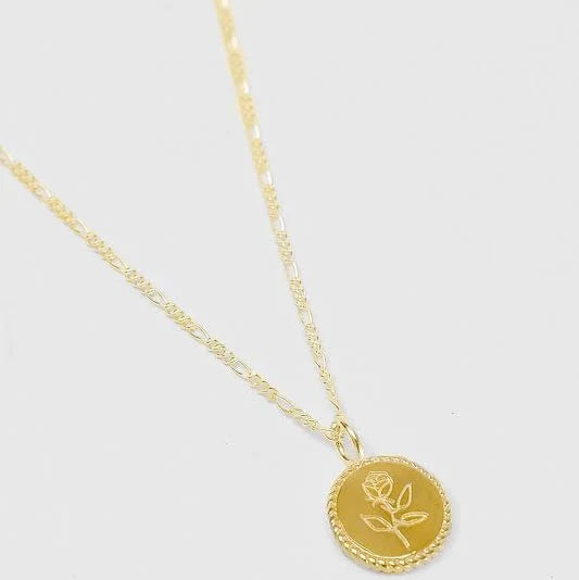 Wolf Circus Mini Rose Coin Charm Necklace in Gold