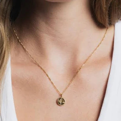 Wolf Circus Mini Rose Coin Charm Necklace in Gold