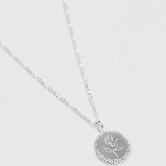 Wolf Circus Mini Rose Coin Charm Necklace in Sterling Silver