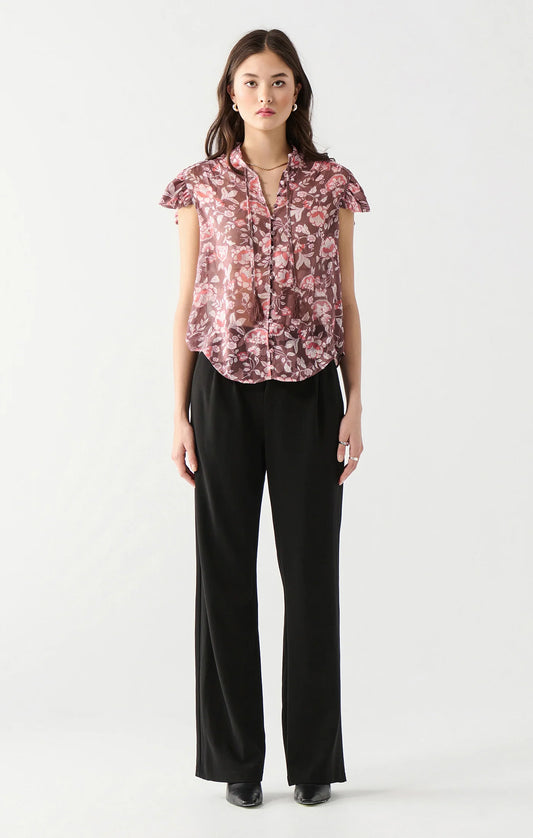 Dex Brown & Pink Floral V-Neck Blouse