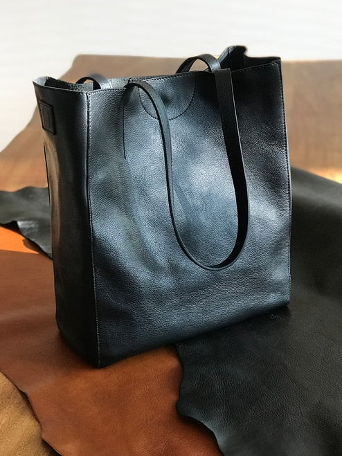 Black soft leather tote bag best sale