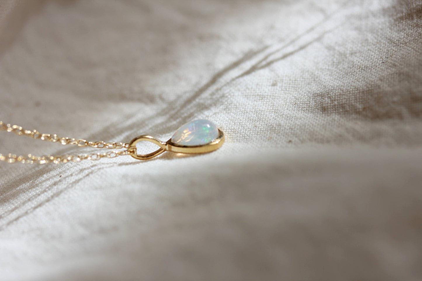 Little Gold Opal Droplet Necklace