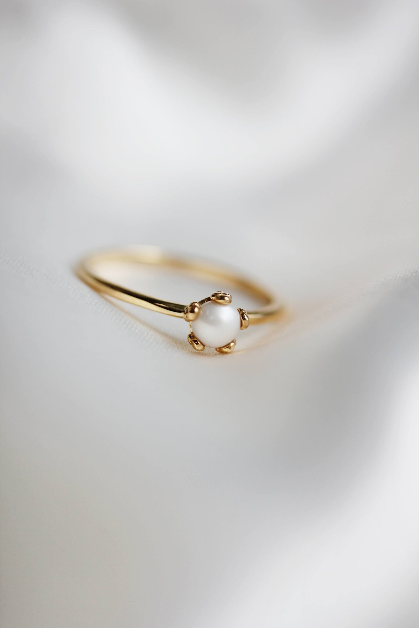 Little Gold Tiny Pearl Flower Ring