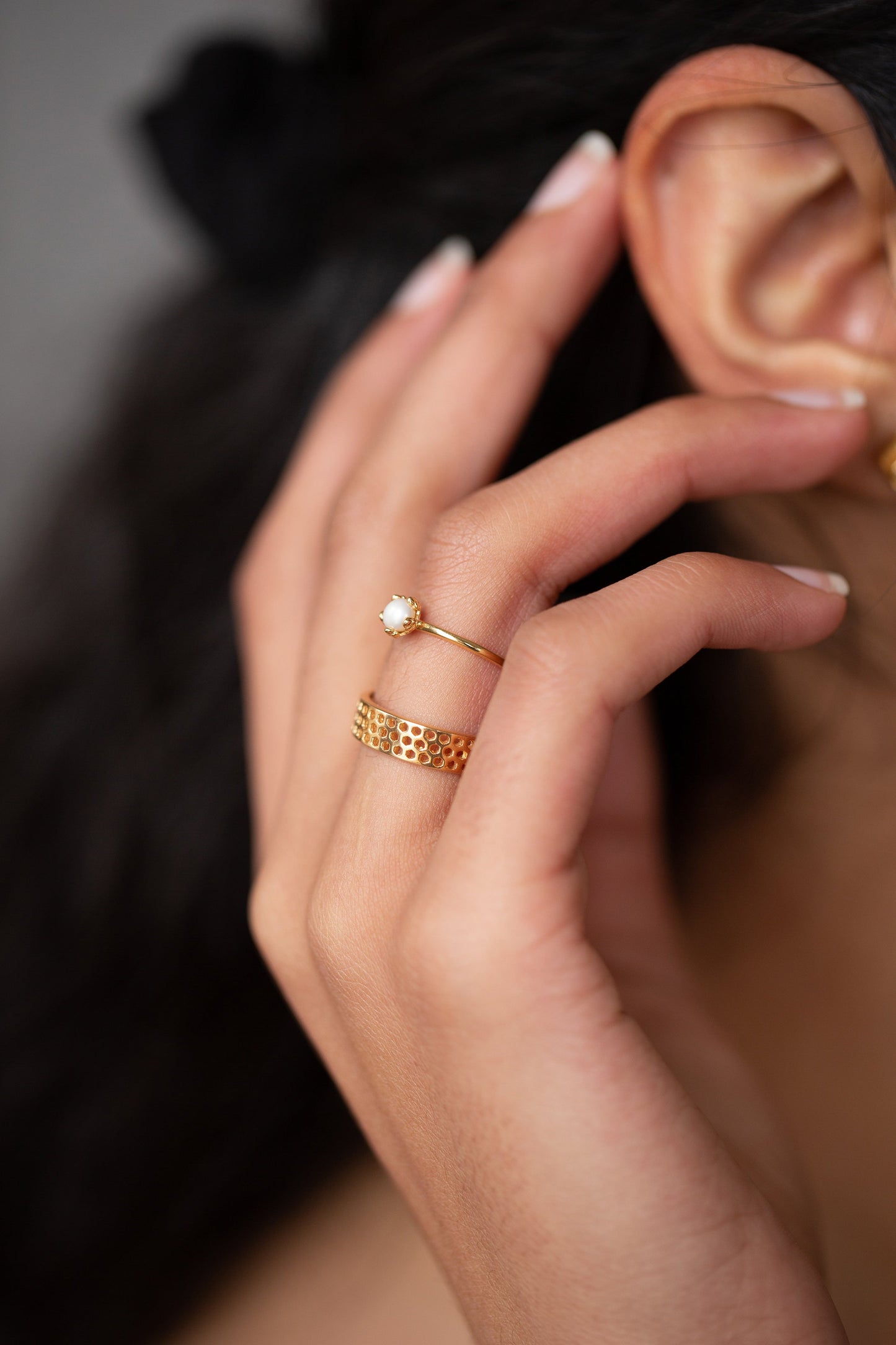 Little Gold Tiny Pearl Flower Ring
